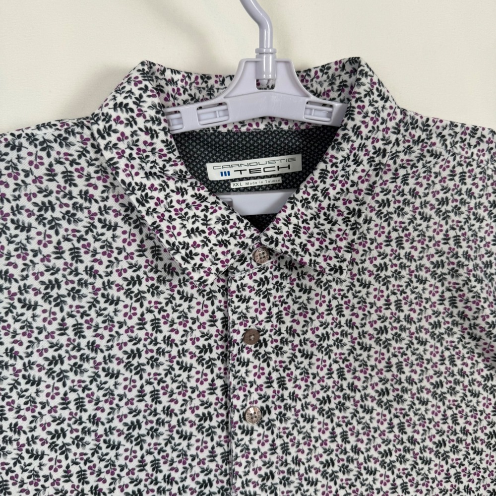 Carnoustie Tech Mens XXL Golf Polo Shirt Floral Leaf Berry Print White Purple